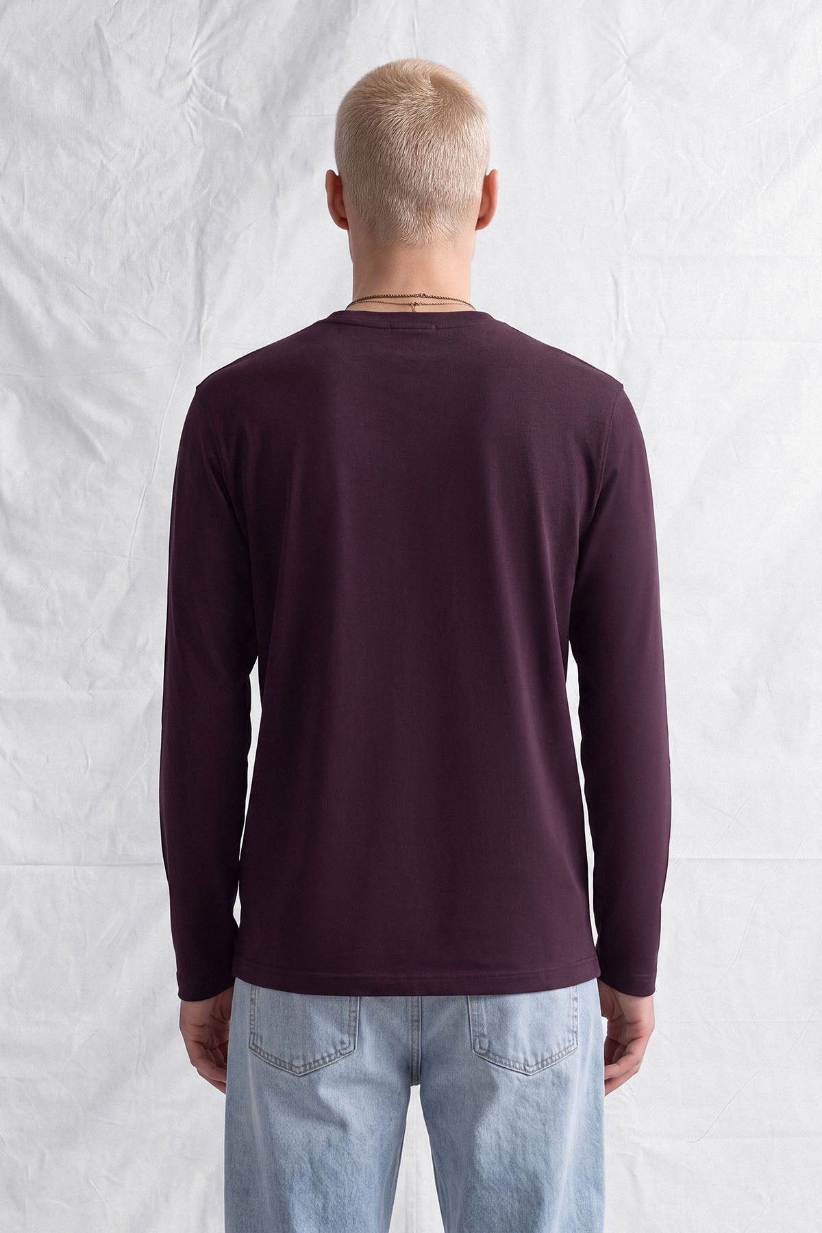 erkek-Erkek Horgen Basic Uzun Kol T-Shirt Bordo-