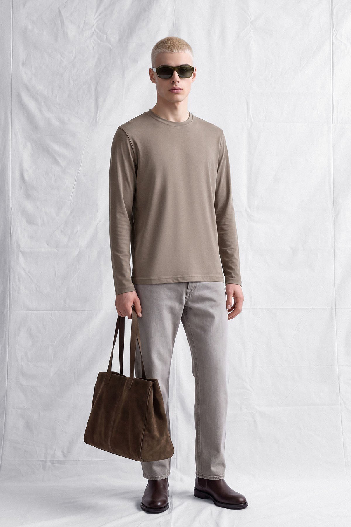 erkek-Erkek Horgen Basic Uzun Kol T-Shirt Vizon-