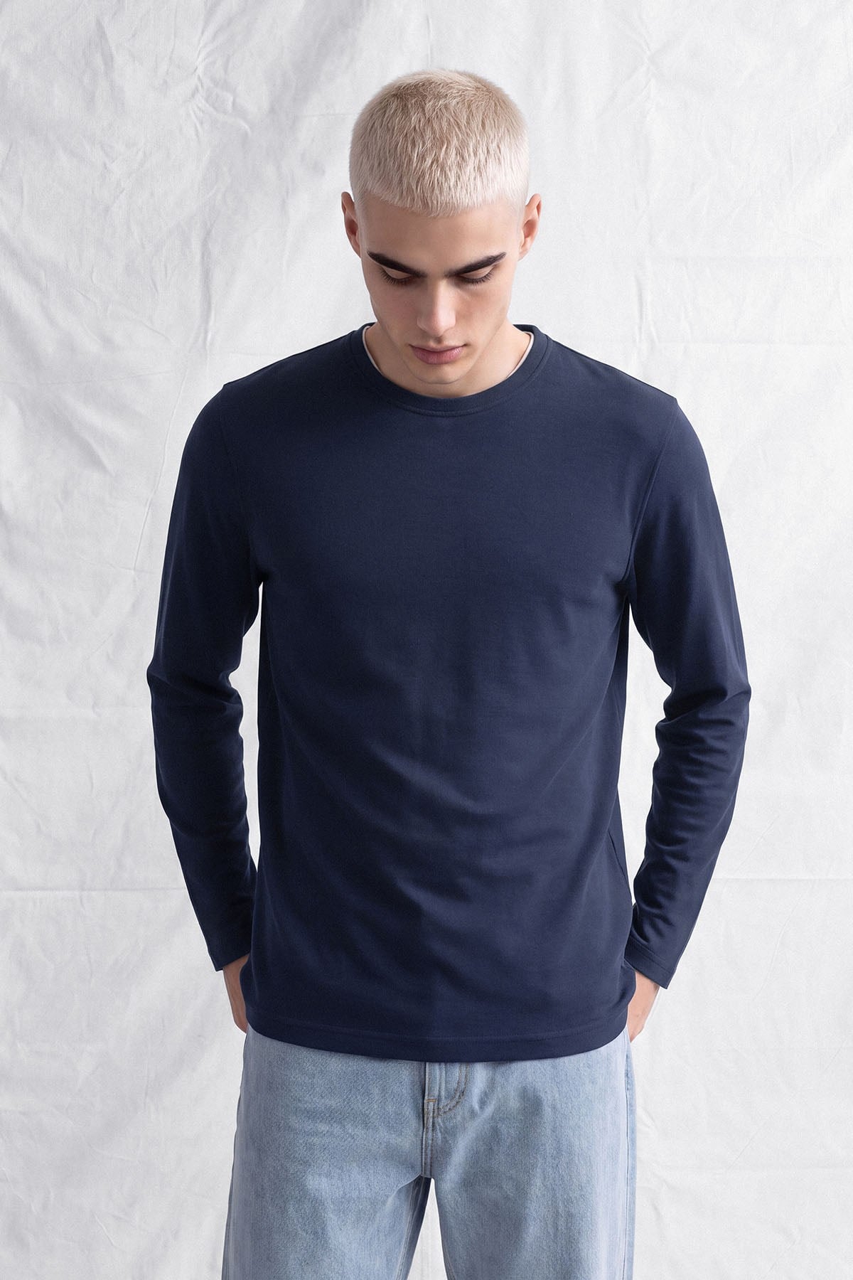 erkek-Erkek Horgen Basic Uzun Kol T-Shirt Lacivert-