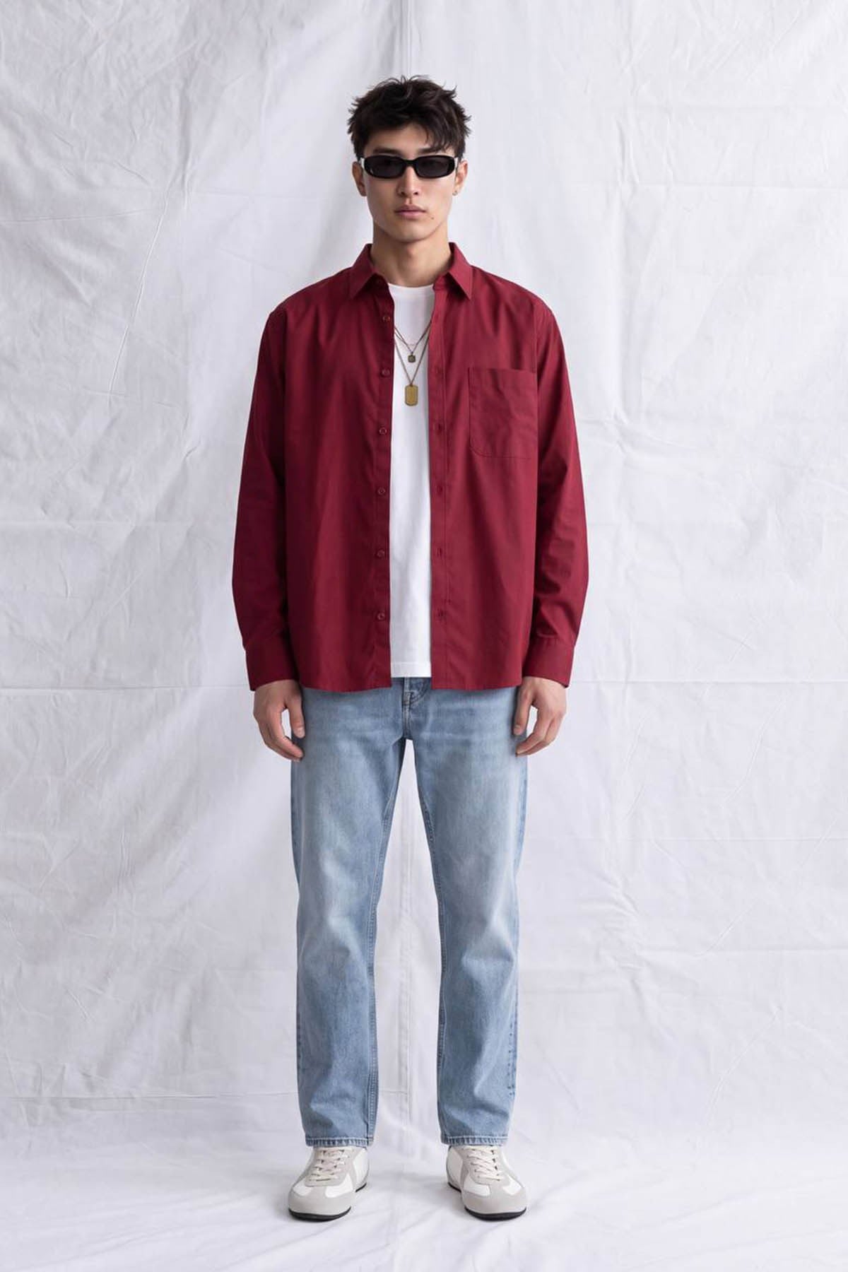 erkek-Erkek Lugano Oversize Cepli Gömlek Bordo-