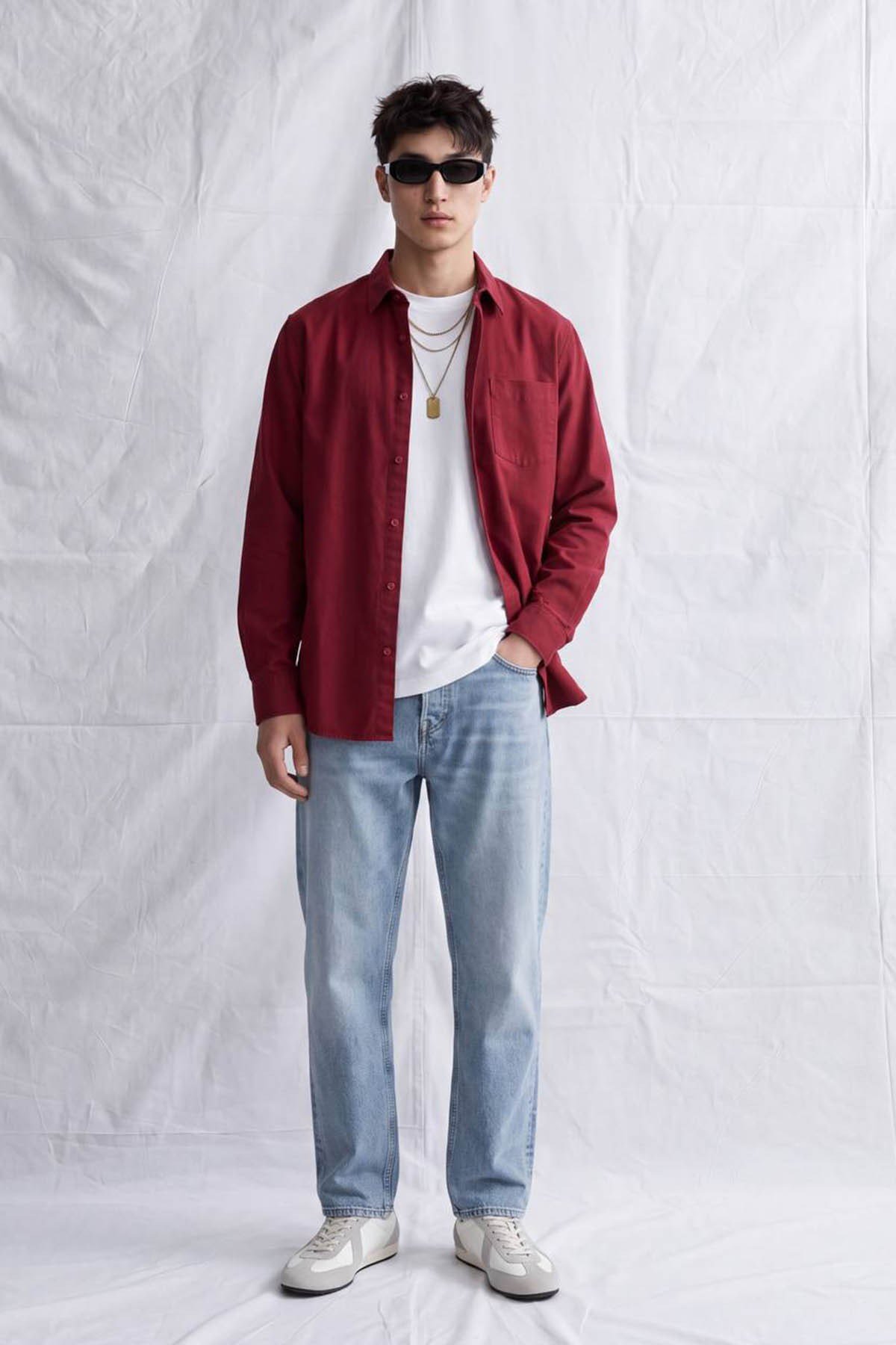erkek-Erkek Lugano Oversize Cepli Gömlek Bordo-