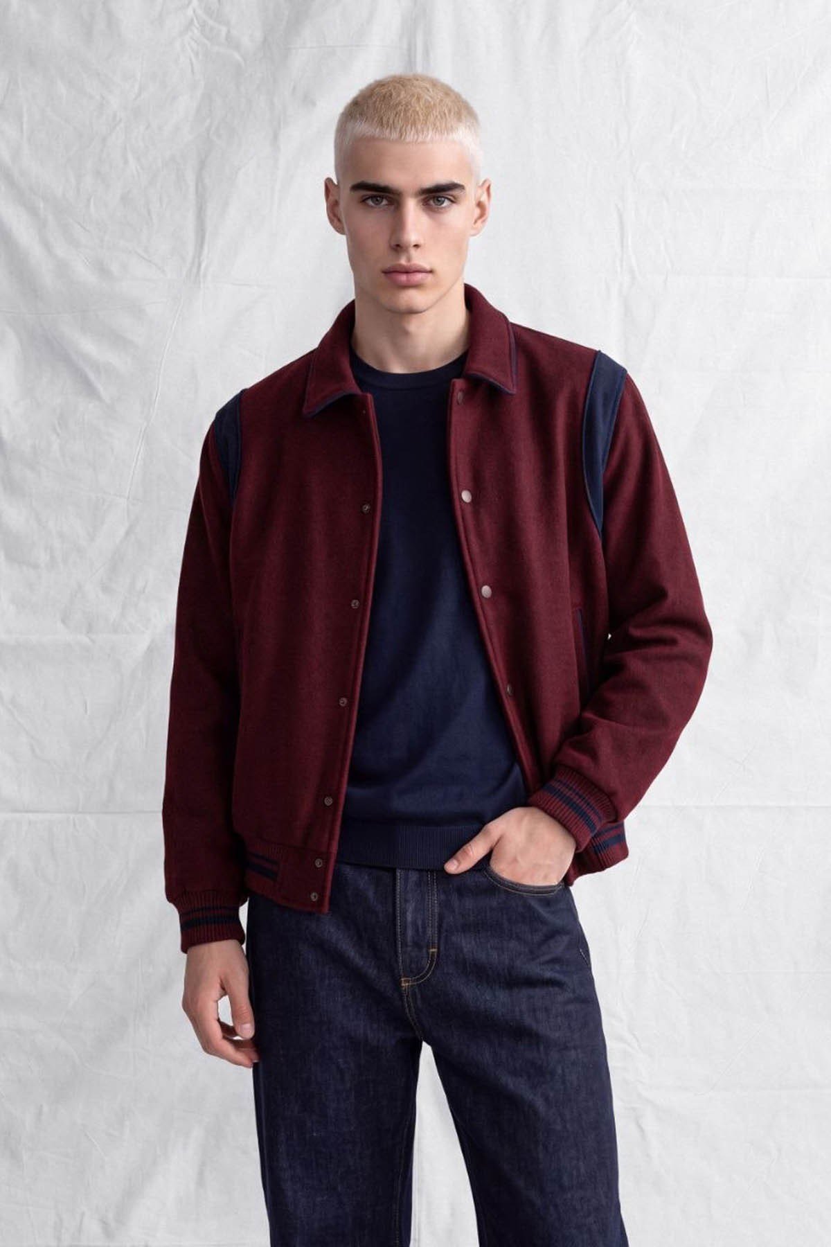 erkek-Erkek Megane Oversize Kaşe Mont Bordo-