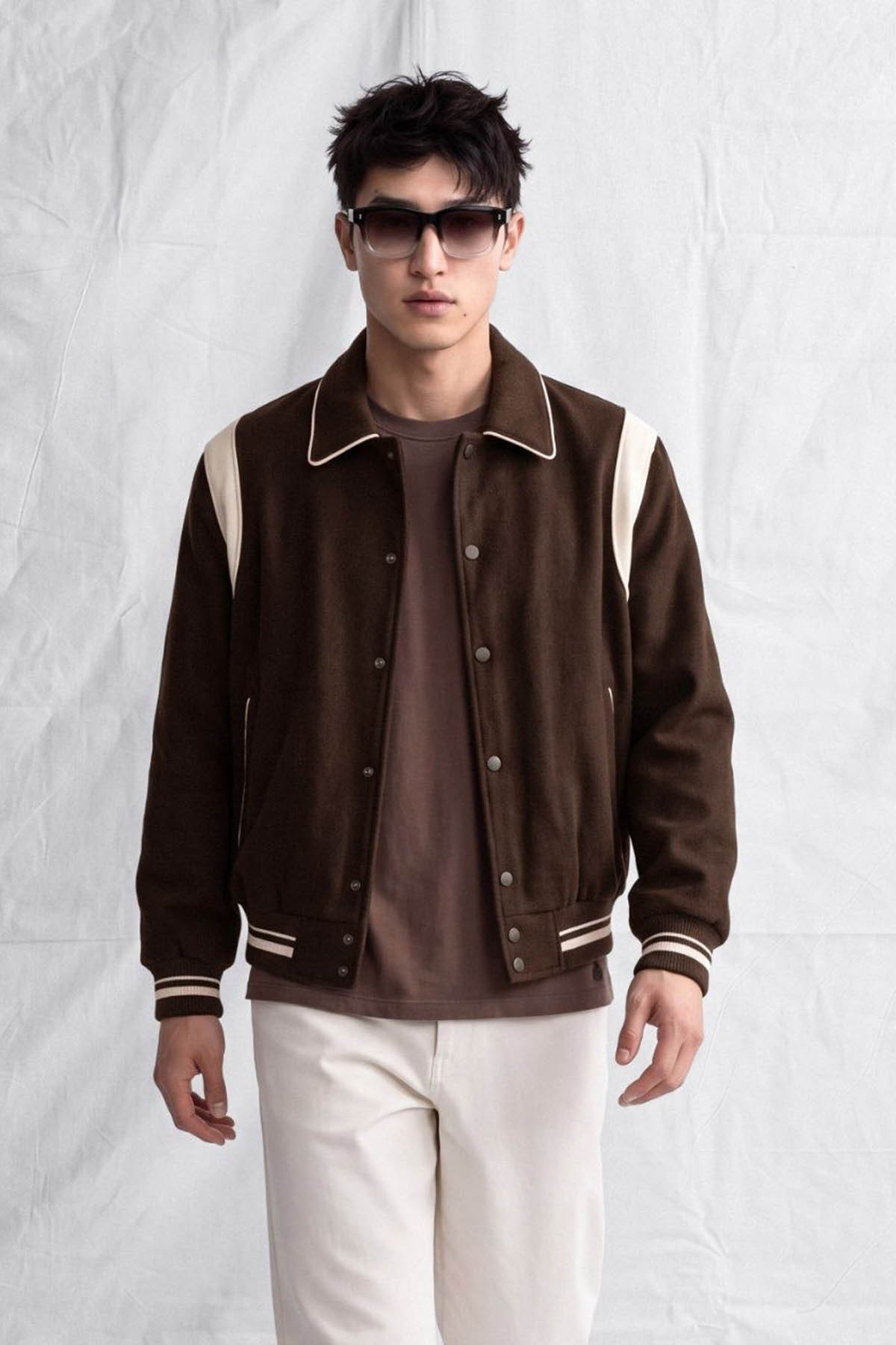 erkek-Erkek Megane Oversize Kaşe Mont Kahve Rengi-