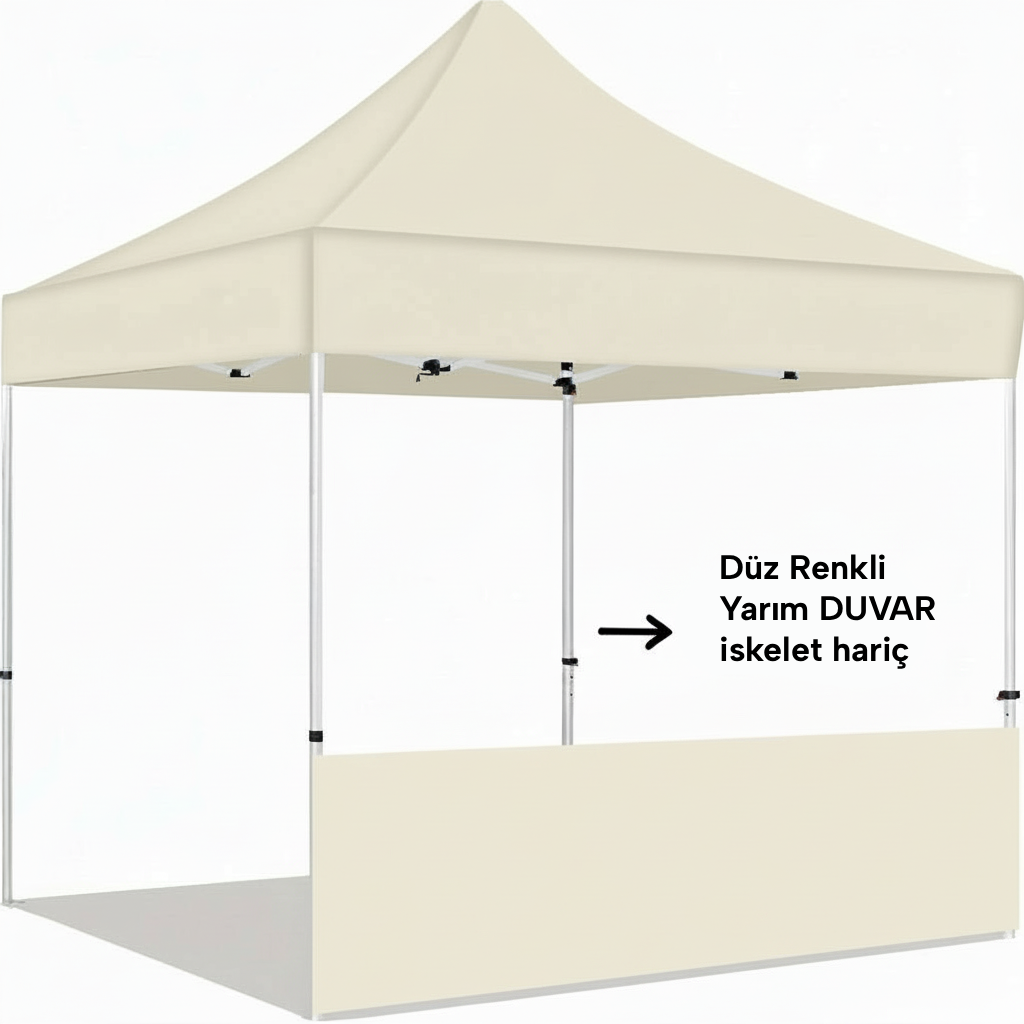 2x2 Gazebo Çadır Düz Renk Yarım Duvar