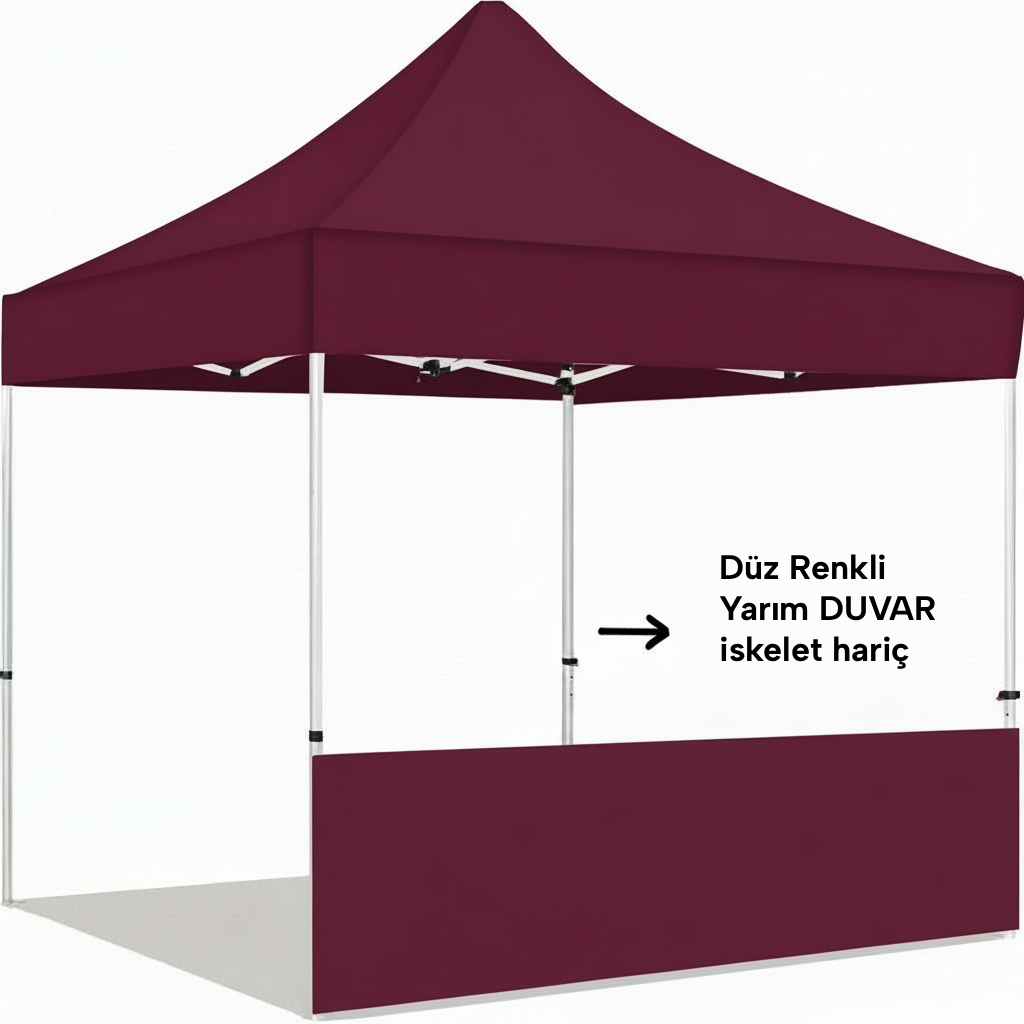 3x6 Gazebo Çadır Düz Renk Yarım Duvar