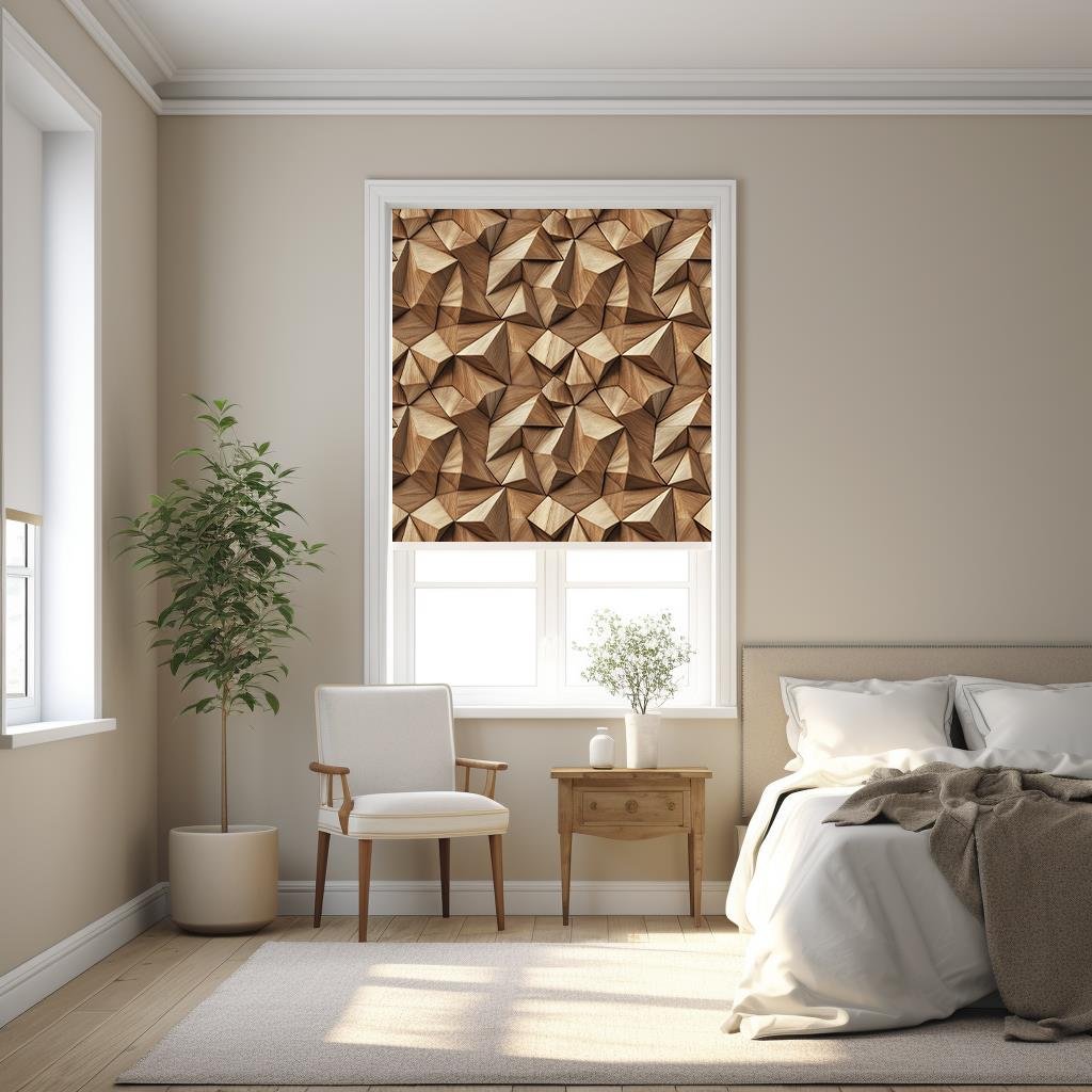 Ahşap Üçgen Mozaik 3D Stor Perde