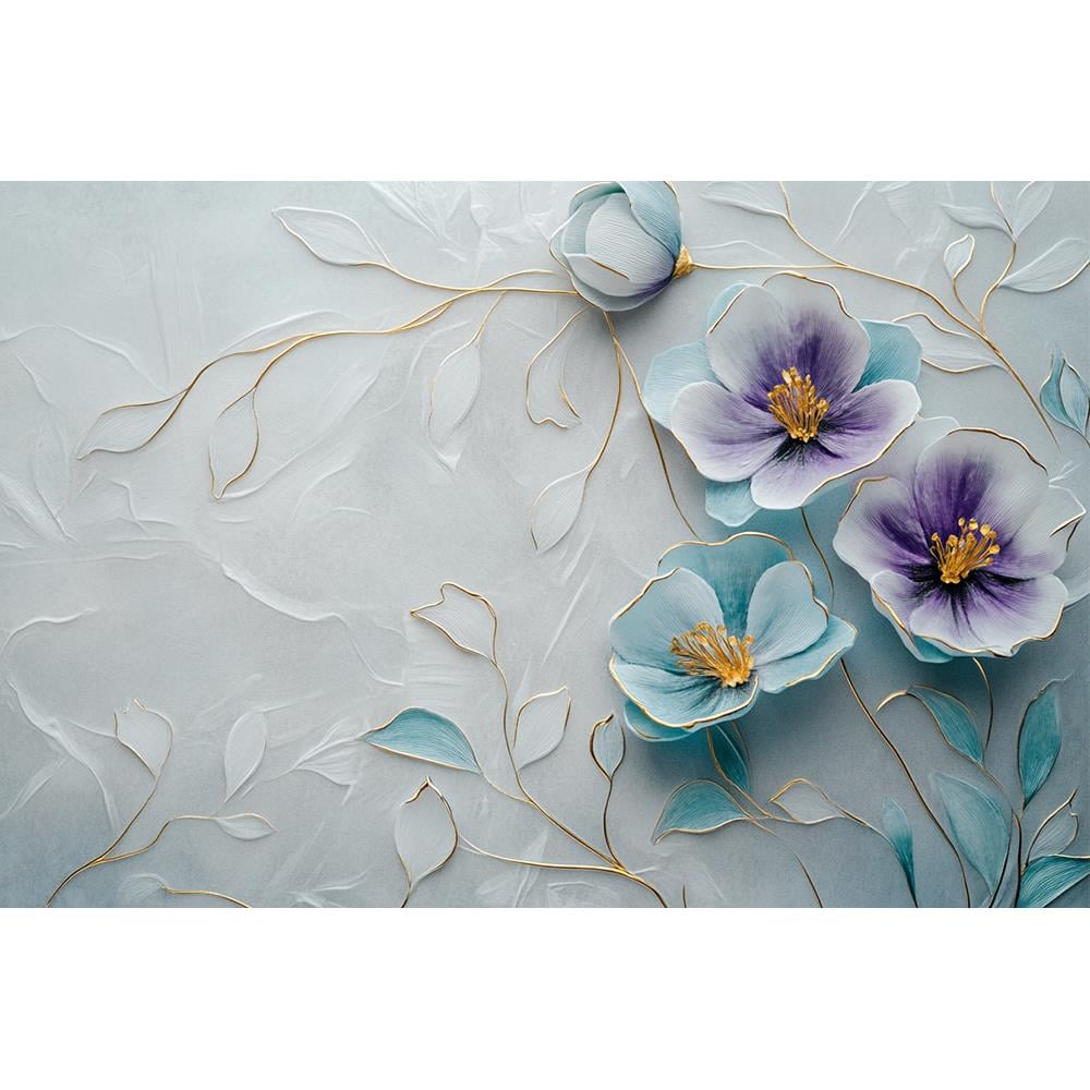 Altın Detaylı Pastel Çiçekler 3D Stor Perde