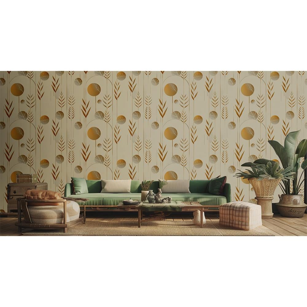 Altın Yaprak ve Daireler Minimalist Gotik Duvar Kağıdı