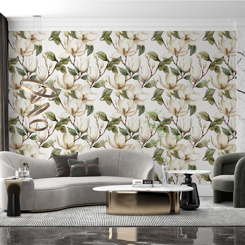 Beyaz Magnolya Desenli Duvar Kağıdı