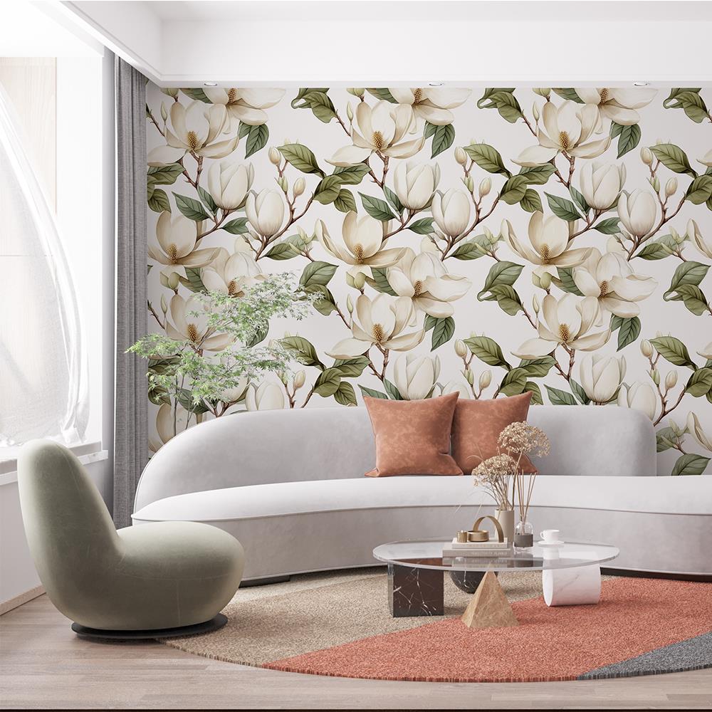 Beyaz Magnolya Desenli Duvar Kağıdı
