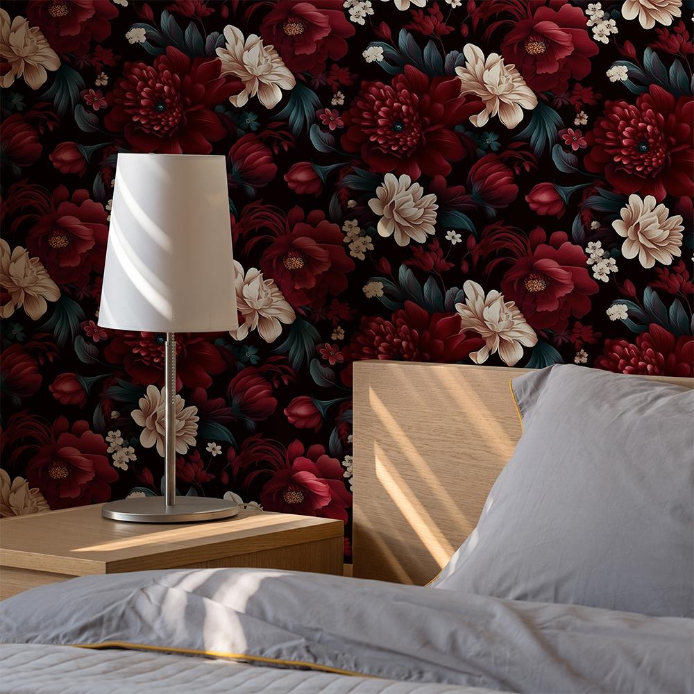 Bordo Beyaz Çiek Desenli Duvar Kağıdı