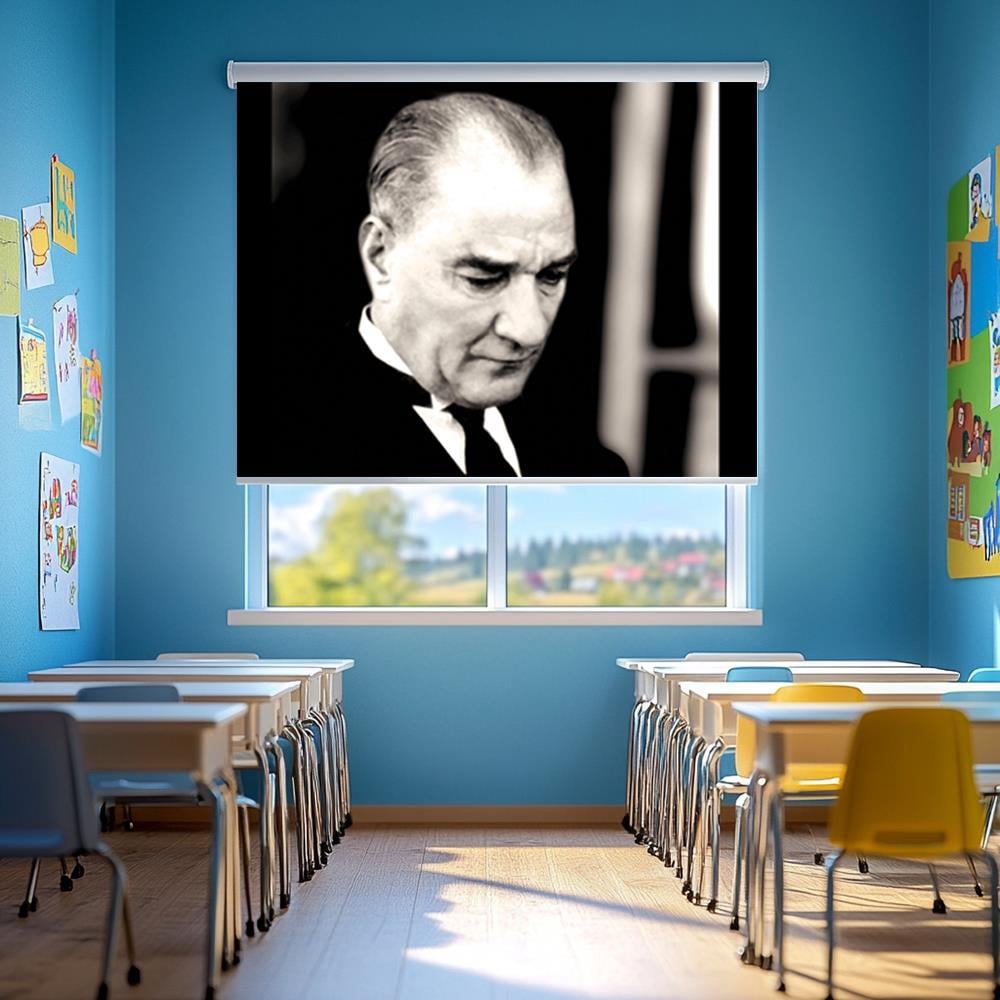 Çay Kahve İçerken Atatürk Posterli Stor Perde