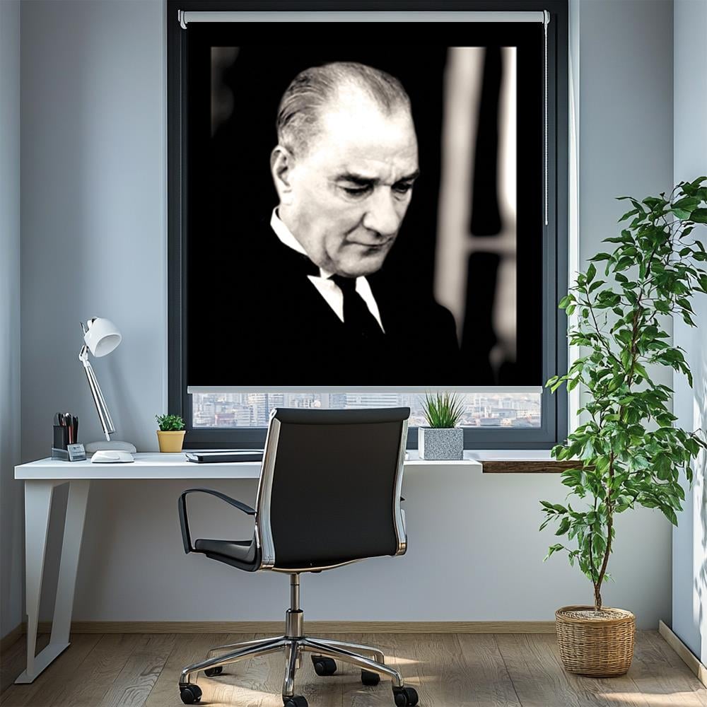 Çay Kahve İçerken Atatürk Posterli Stor Perde