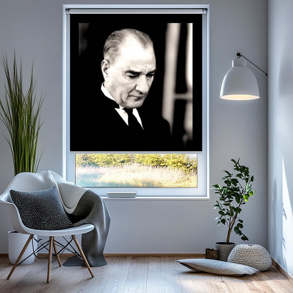Çay Kahve İçerken Atatürk Posterli Stor Perde