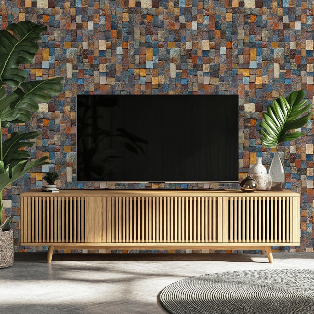 Çok Renkli Mozaik Taş Desenli Duvar Kağıdı