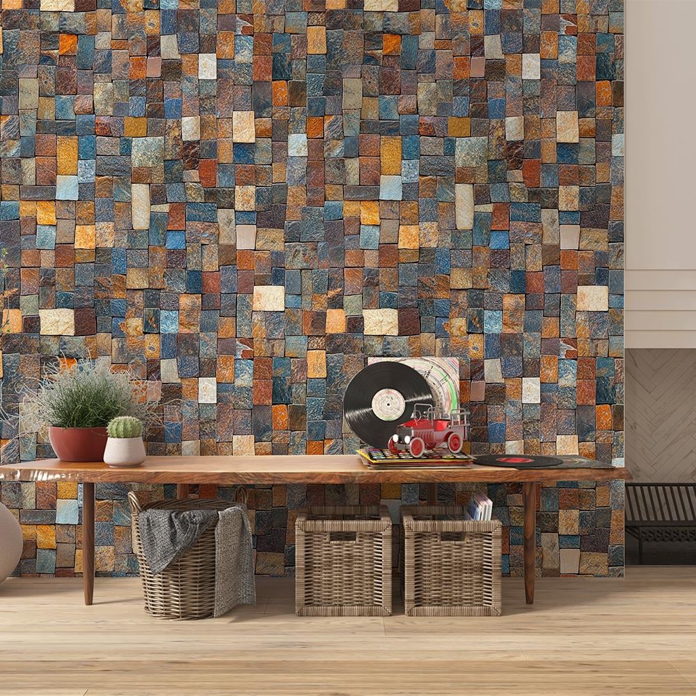 Çok Renkli Mozaik Taş Desenli Duvar Kağıdı