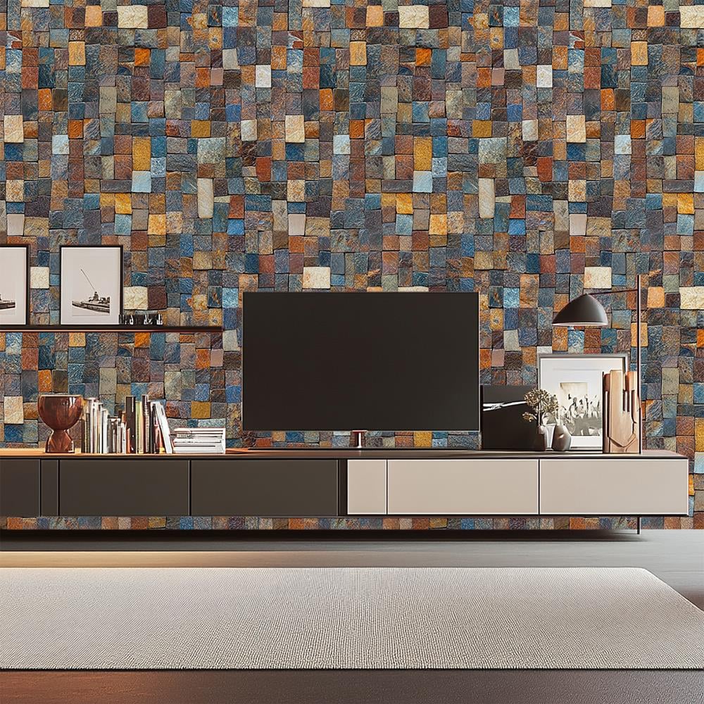 Çok Renkli Mozaik Taş Desenli Duvar Kağıdı