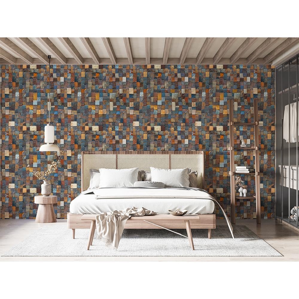 Çok Renkli Mozaik Taş Desenli Duvar Kağıdı