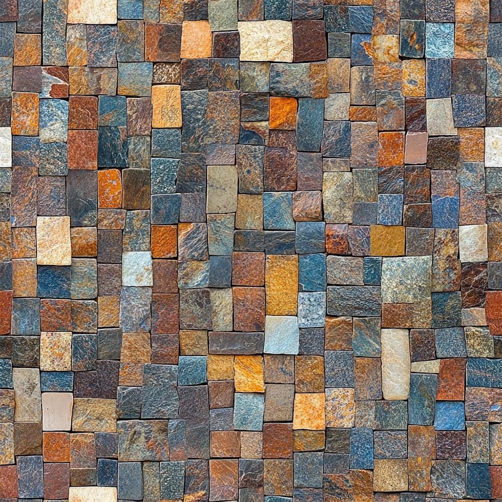 Çok Renkli Mozaik Taş Desenli Duvar Kağıdı