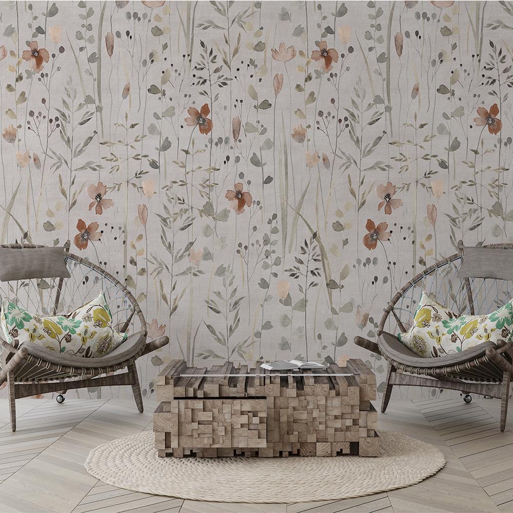 Çöl Rüzgarı Doğal Dokulu Çiçek Desenli Duvar Kağıdı