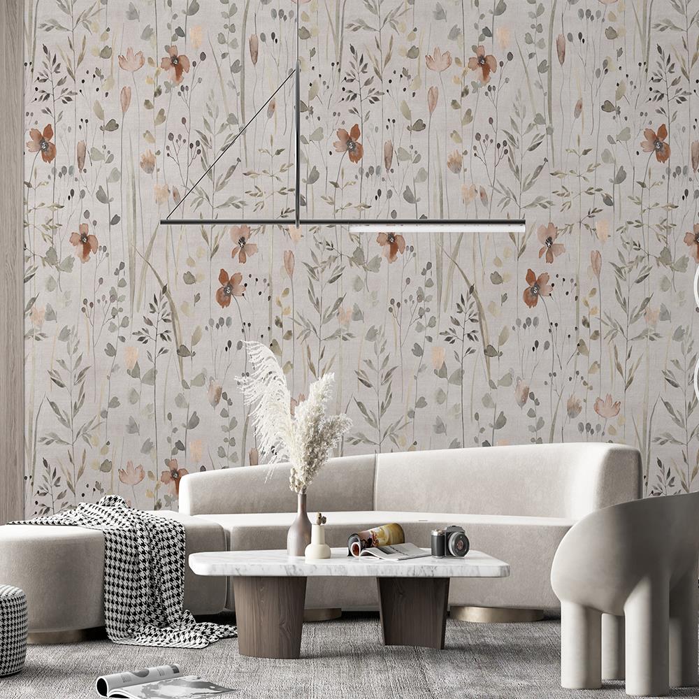 Çöl Rüzgarı Doğal Dokulu Çiçek Desenli Duvar Kağıdı