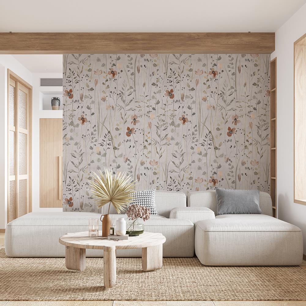 Çöl Rüzgarı Doğal Dokulu Çiçek Desenli Duvar Kağıdı