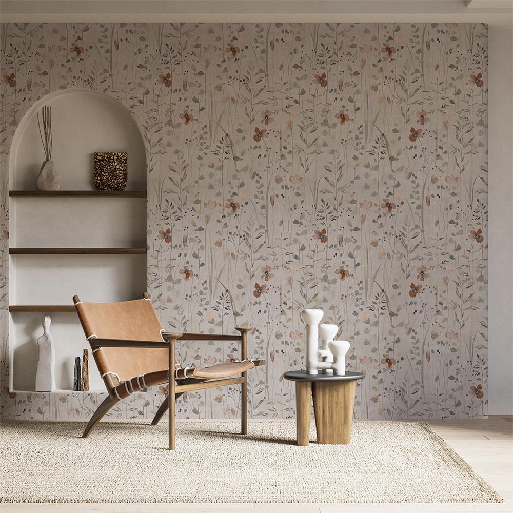Çöl Rüzgarı Doğal Dokulu Çiçek Desenli Duvar Kağıdı