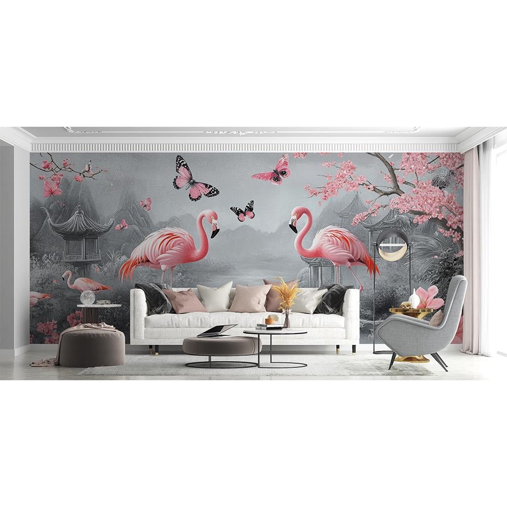 Flamingo ve Kelebek Bahçesi duvar kağıdı