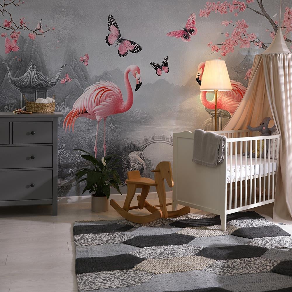 Flamingo ve Kelebek Bahçesi duvar kağıdı