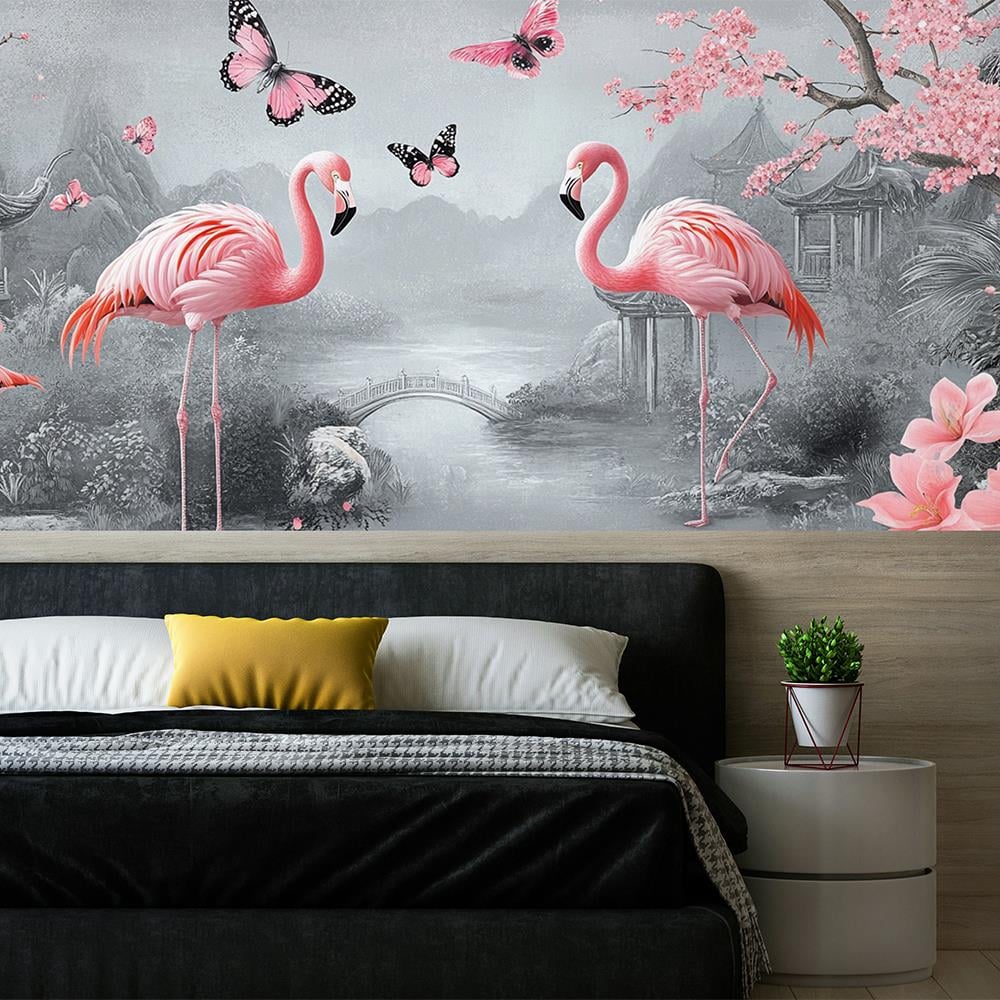 Flamingo ve Kelebek Bahçesi duvar kağıdı