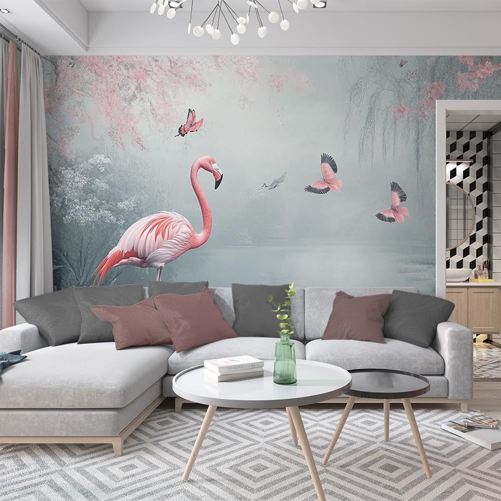 Göl Kenarında Flamingo ve Pembe Kuşlar duvar kağıdı