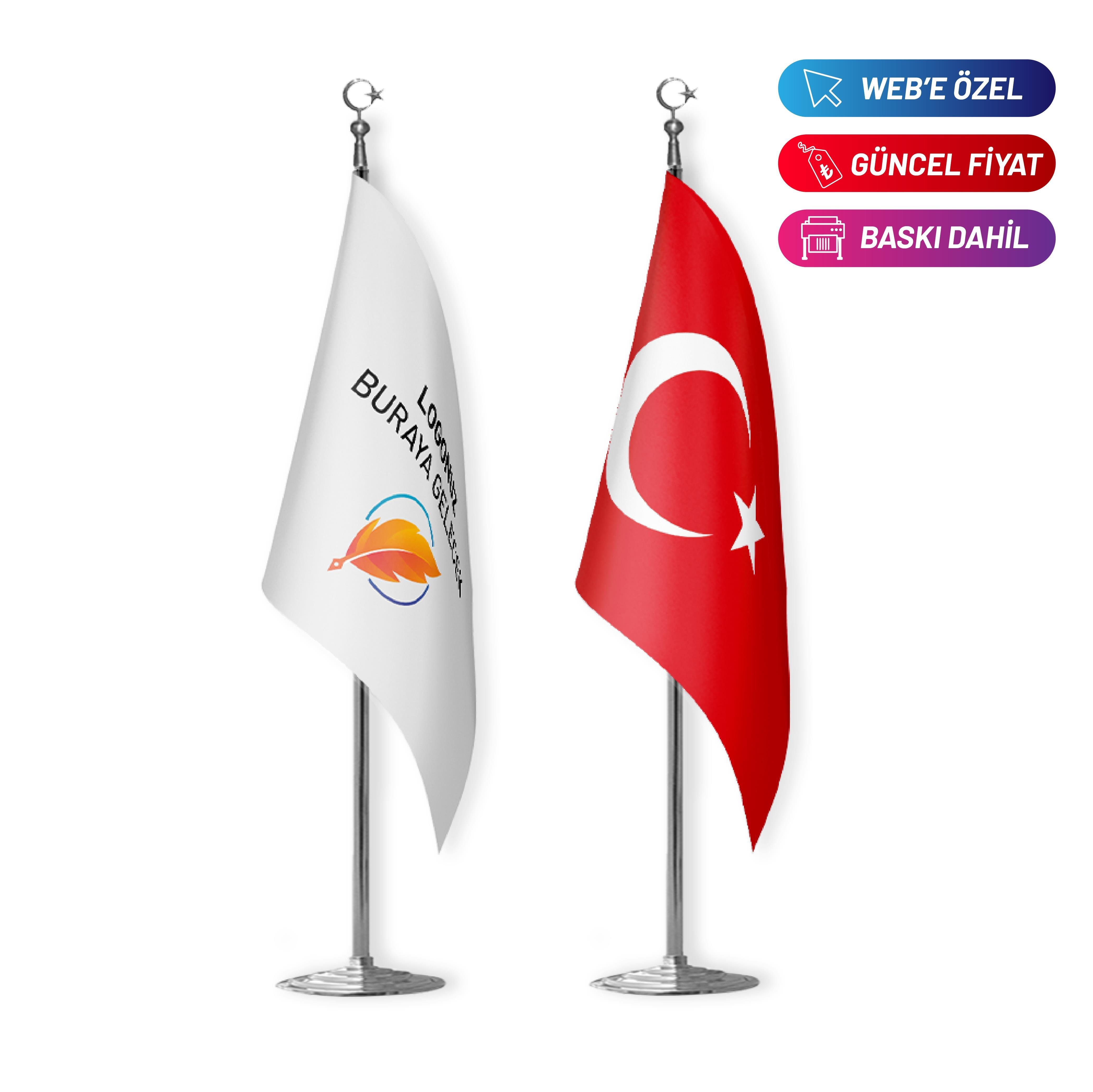 İkili Makam Bayrağı Seti (Krom Direkli)