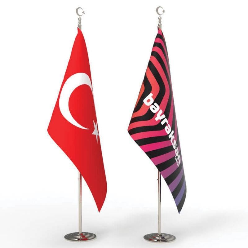 İkili Makam Bayrağı Seti (Krom Direkli)