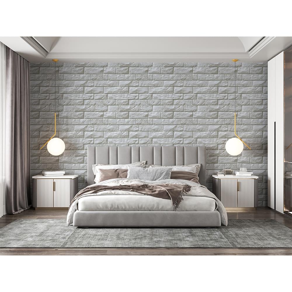 Kabartmalı Beyaz Tuğla Duvar Kağıdı