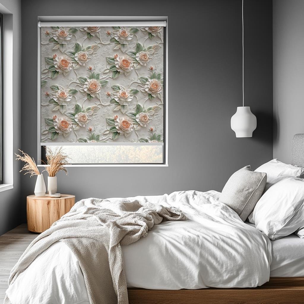 Kabartmalı Gül Desenli 3D Stor Perde