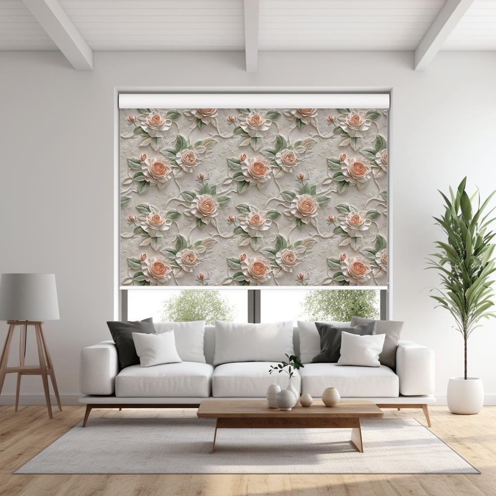 Kabartmalı Gül Desenli 3D Stor Perde