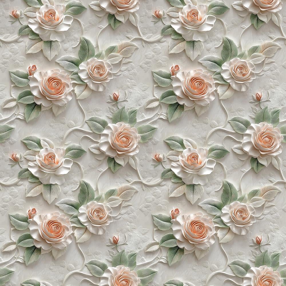 Kabartmalı Gül Desenli 3D Stor Perde