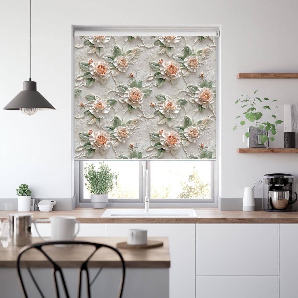 Kabartmalı Gül Desenli 3D Stor Perde