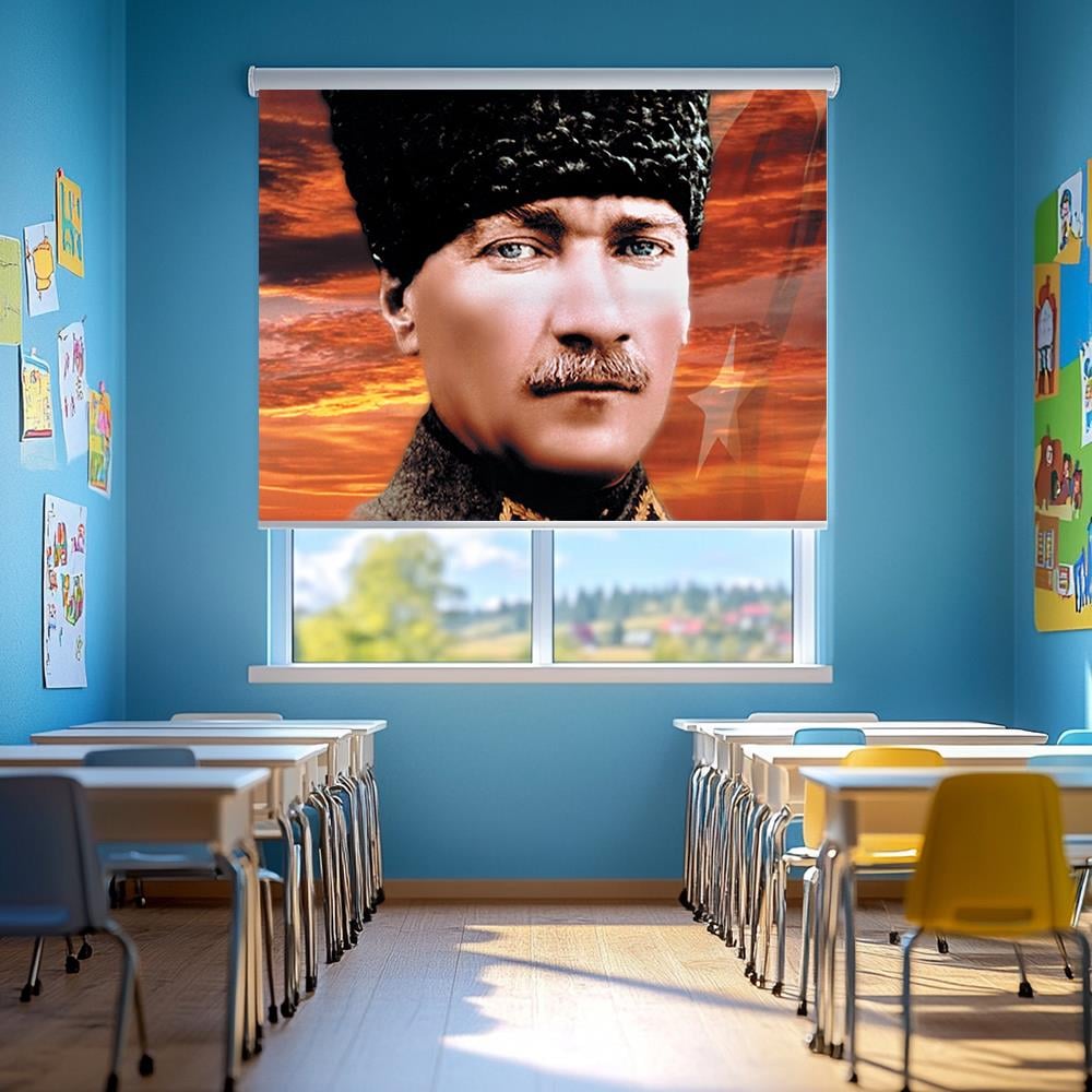 Kalpakli Gokyuzu Ataturk Posterli Stor Perde