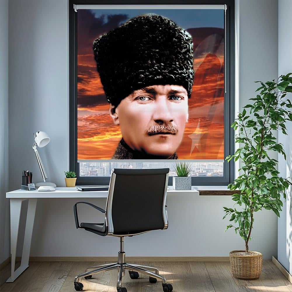 Kalpakli Gokyuzu Ataturk Posterli Stor Perde