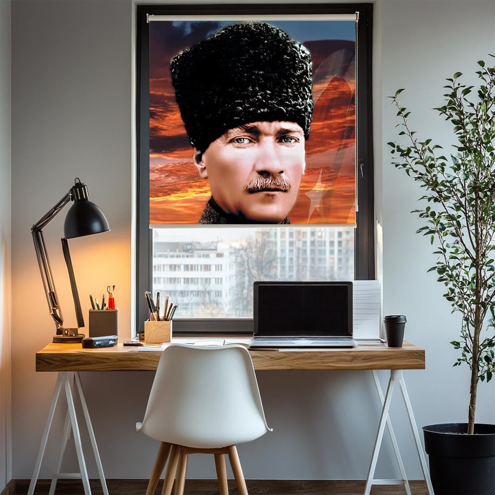Kalpakli Gokyuzu Ataturk Posterli Stor Perde