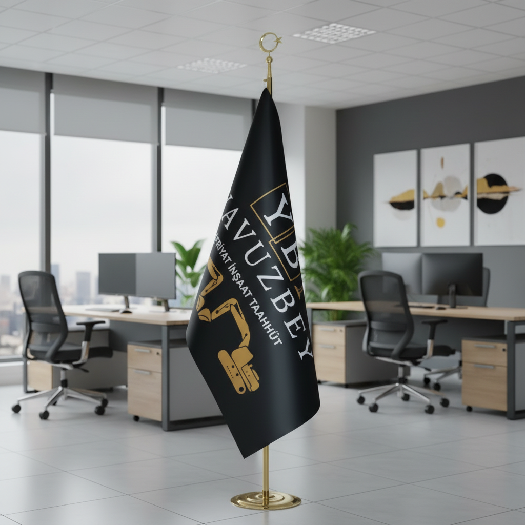 Logolu Makam Bayrağı (Gold Direkli)