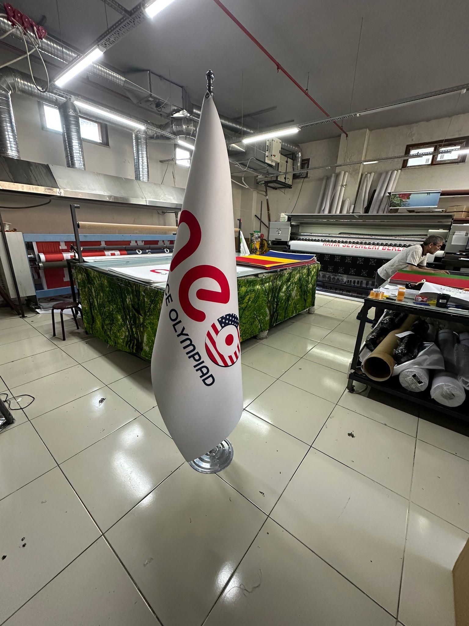 Logolu Makam Bayrağı (Krom Direkli)