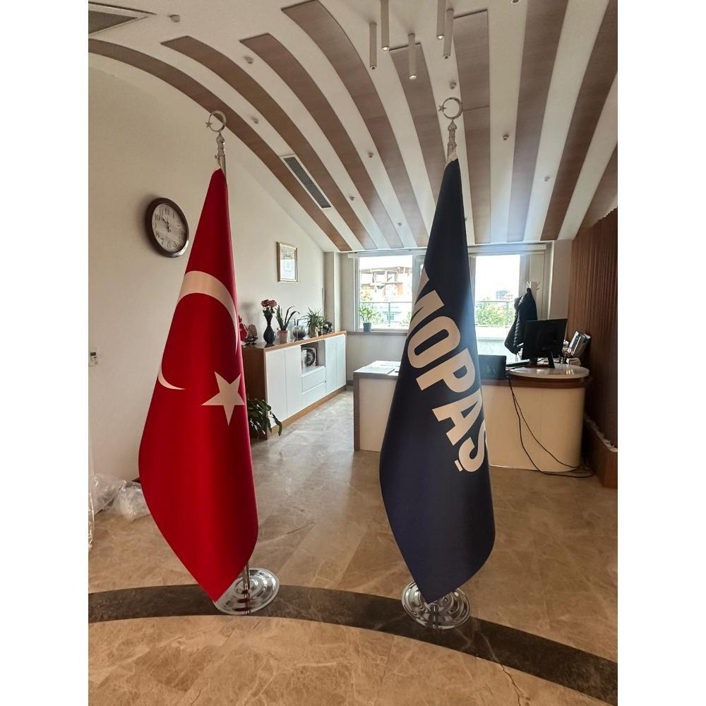 Logolu Makam Bayrağı (Krom Direkli)