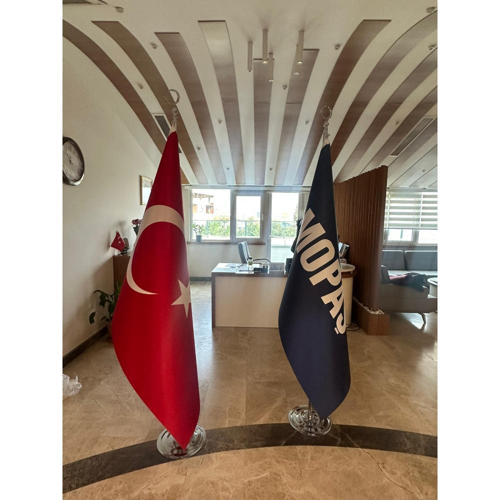 Logolu Makam Bayrağı (Krom Direkli)