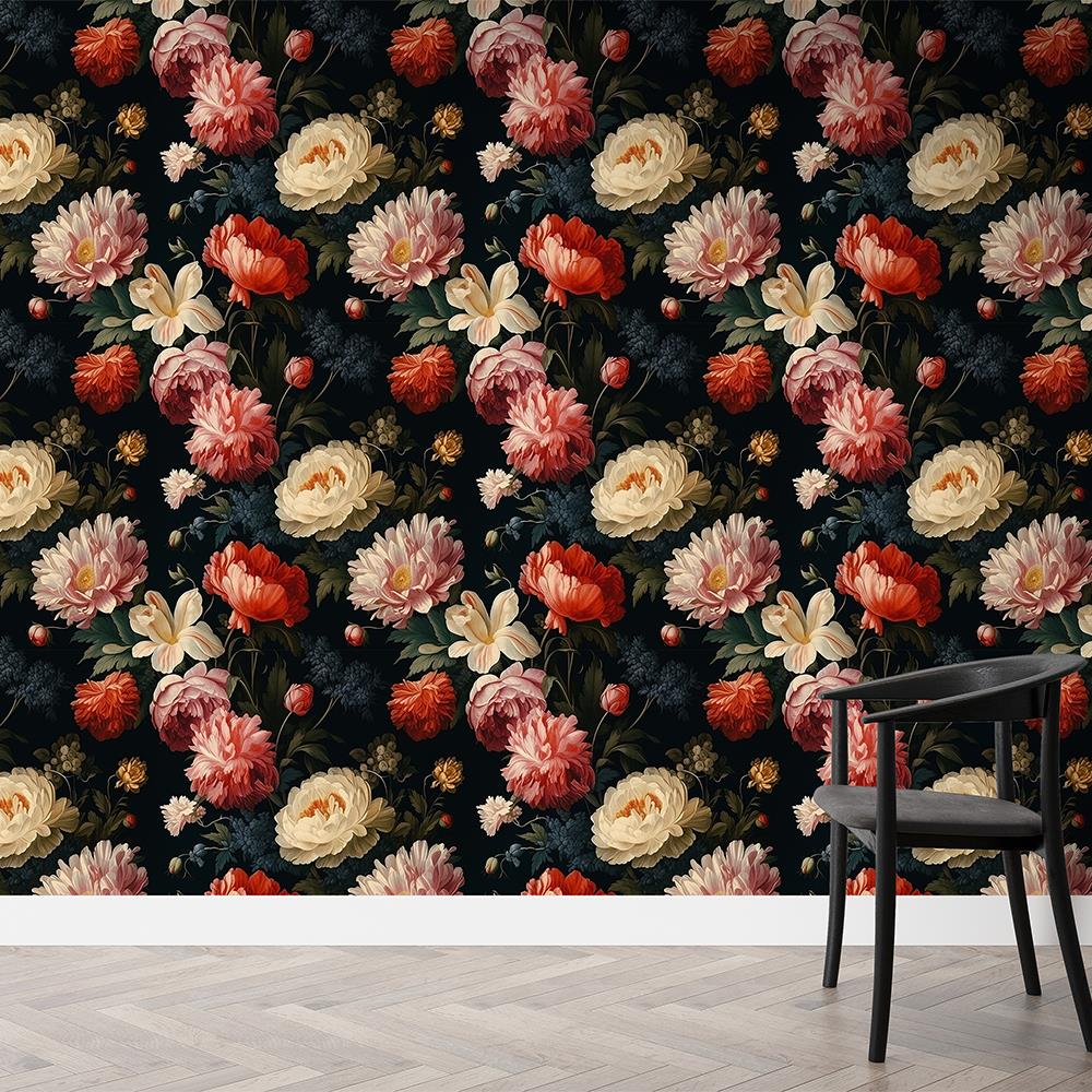 Lüks Barok Çiçek Desenli Duvar Kağıdı