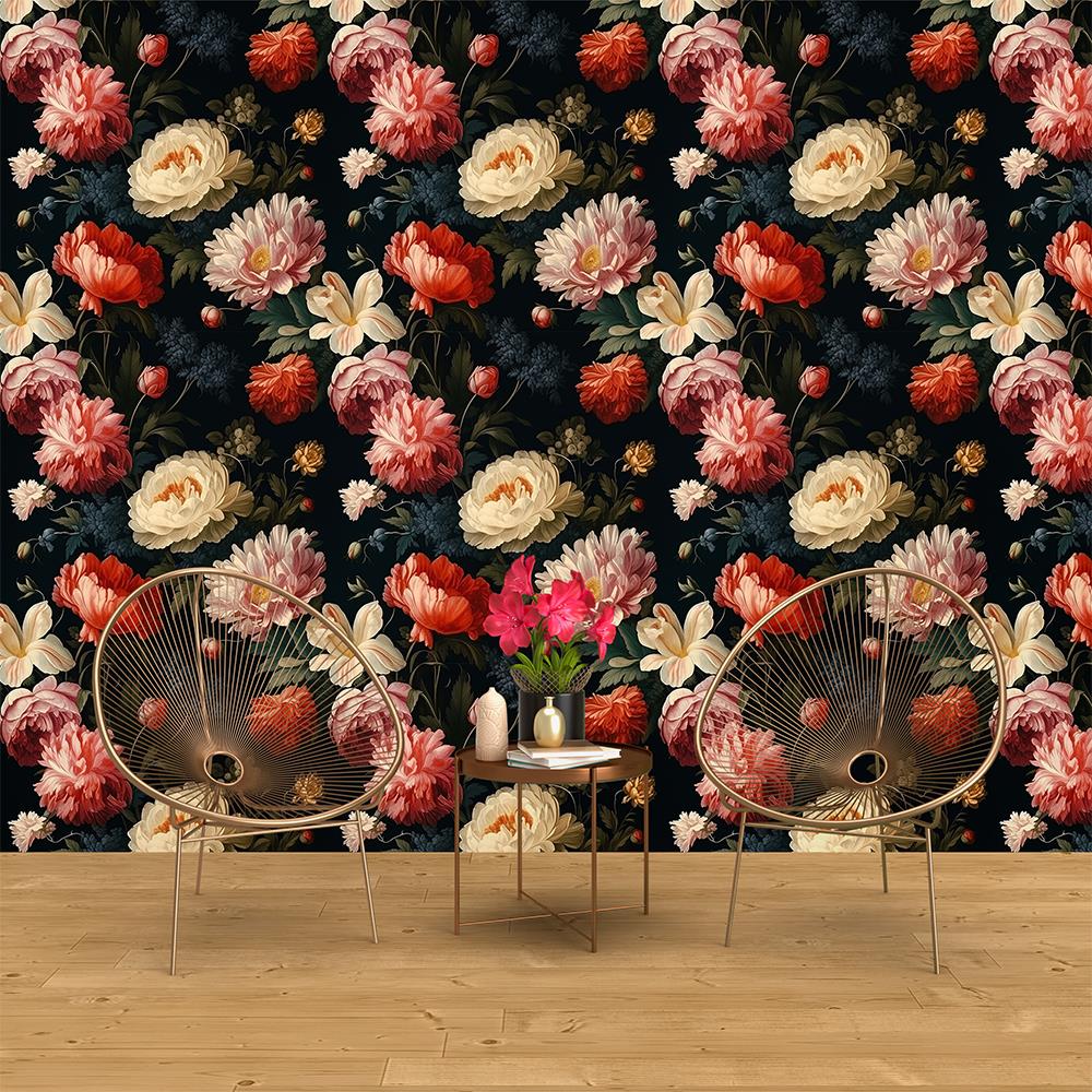 Lüks Barok Çiçek Desenli Duvar Kağıdı