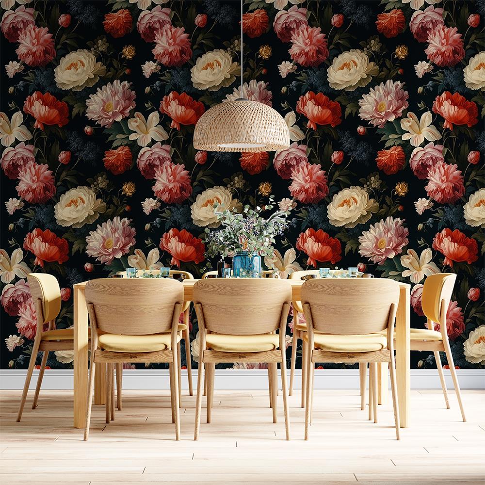 Lüks Barok Çiçek Desenli Duvar Kağıdı