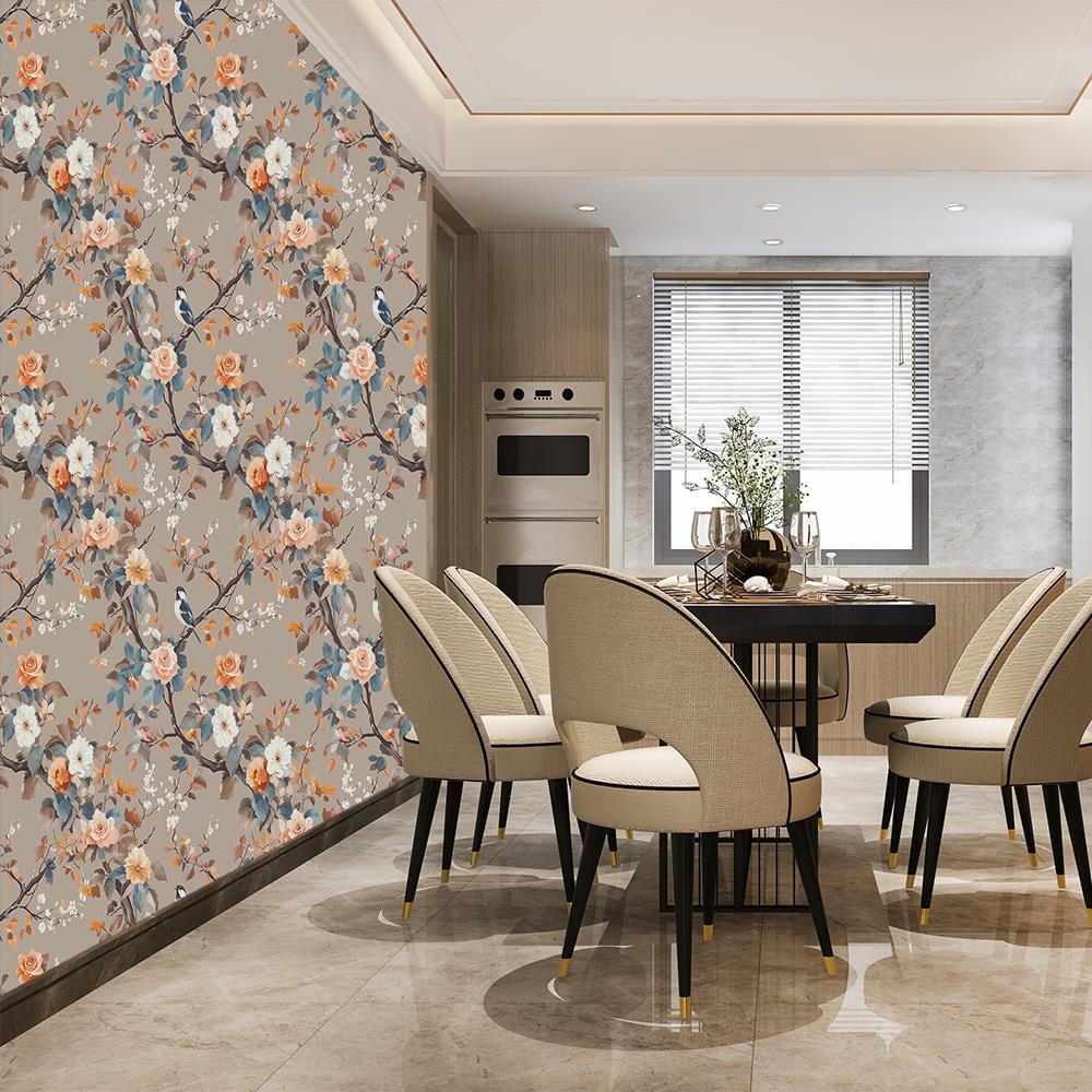 Pastel Tonlarda Kuş ve Çiçek Motifli Duvar Kağıdı