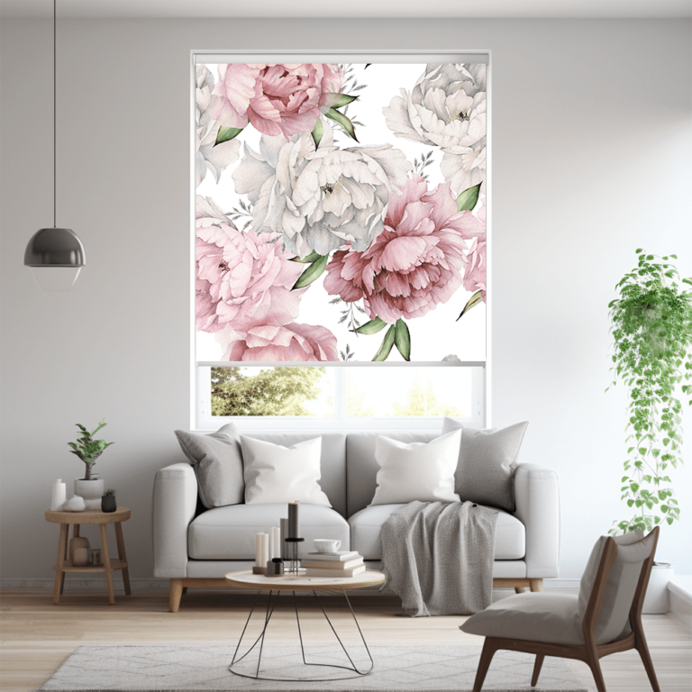 Pembe Beyaz Çiçek Desenli Stor Perde